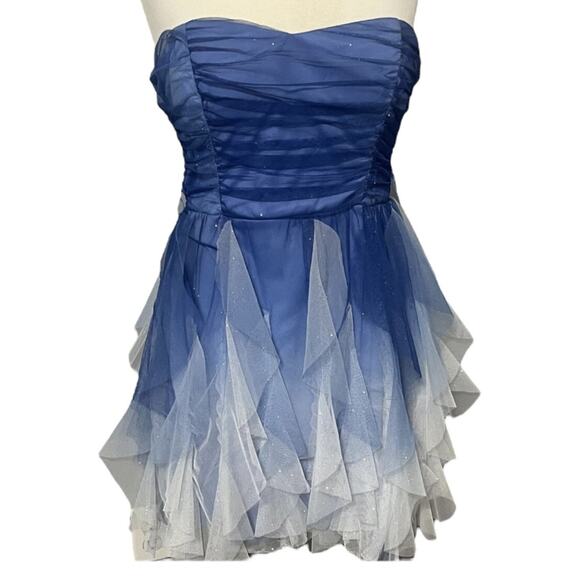 Teeze Me Dress Formal Dance Junior 11/12 Strapless Blue Ombre Tulip Skirt - Picture 3 of 6